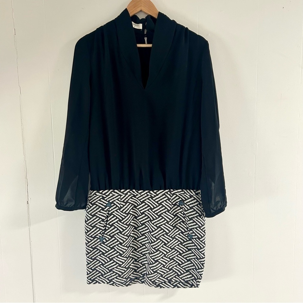 Ba&sh Illusion Dress with Printed Skirt in Black & White sz 2